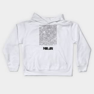 Retro Map of Milan, Italy Minimalist Line Drawing Kids Hoodie